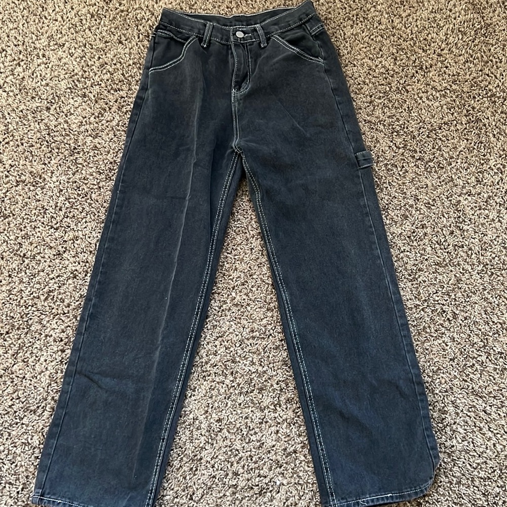 Casual Black High Waist Boyfriend Jeans -L